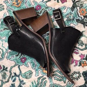 Franco Sarto ‘Humor’ Black Leather Open-Toe Block Heel Mules Sz.9.5